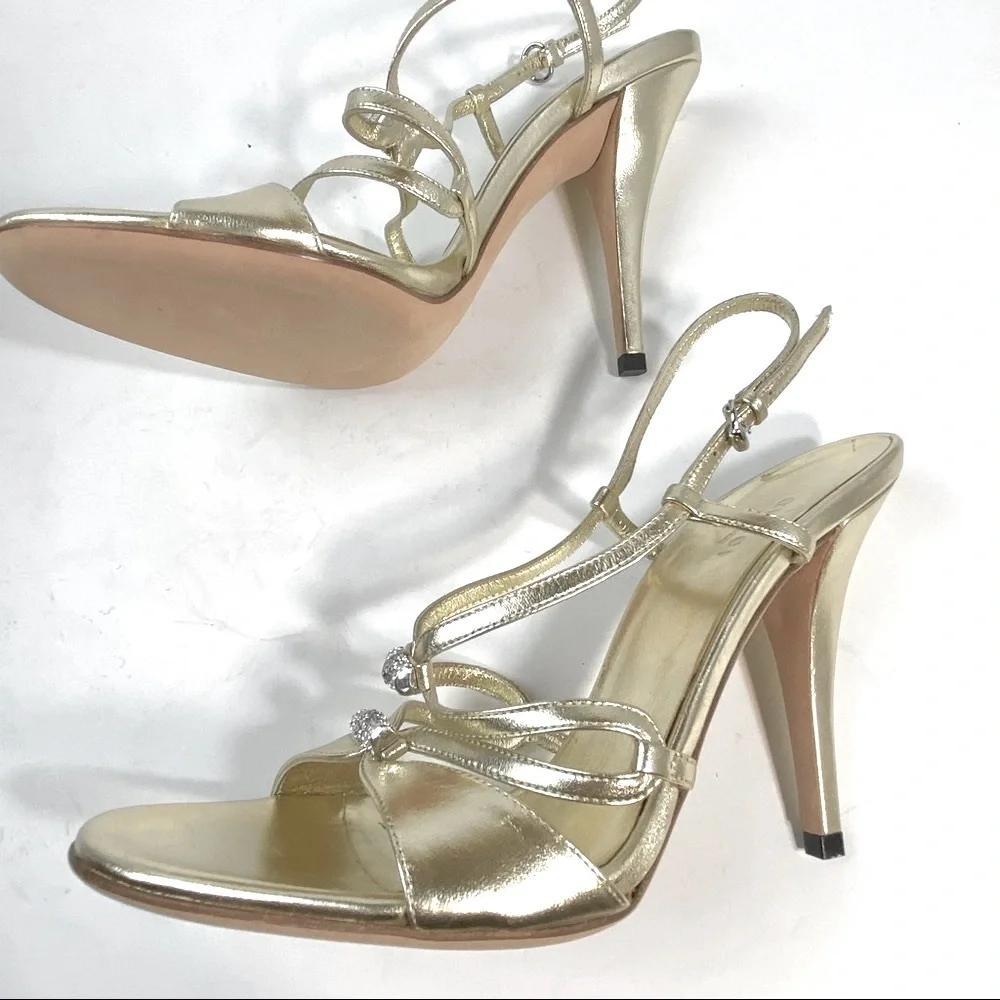 NWT Gucci crystal gold Milady sandals 7.5